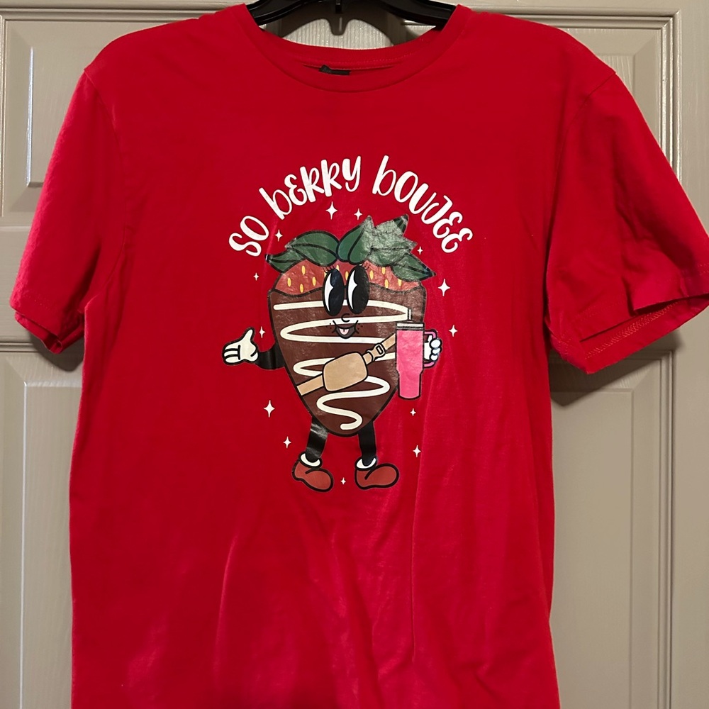 Red Graphic T-Shirt with Strawberry Design